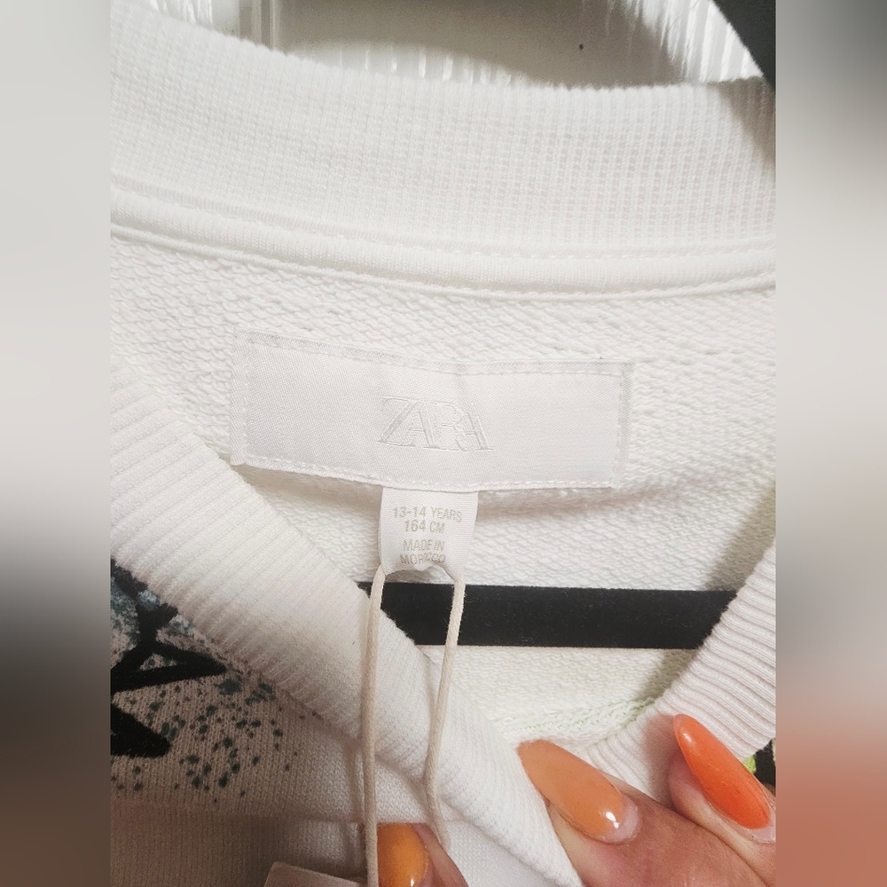 Kids Ivory Graffiti Sweatshirt “I Need a Day Off” Size 13-14 Years NWT ZARA - Picture 3 of 7